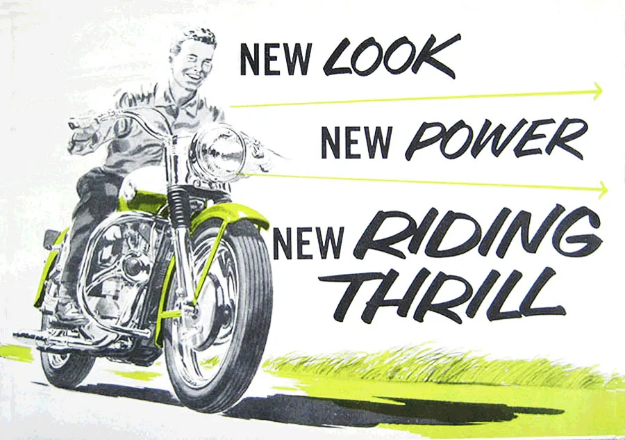 Fulletó original de la Harley-Davidson XL Sportster del 1957: New look, new power, new riding thrill